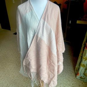 Pink/Peach one size wrap sweater with fringe, NWT